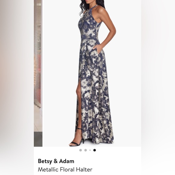 Betsy & Adam Metallic Floral Halter Gown - Picture 1 of 3